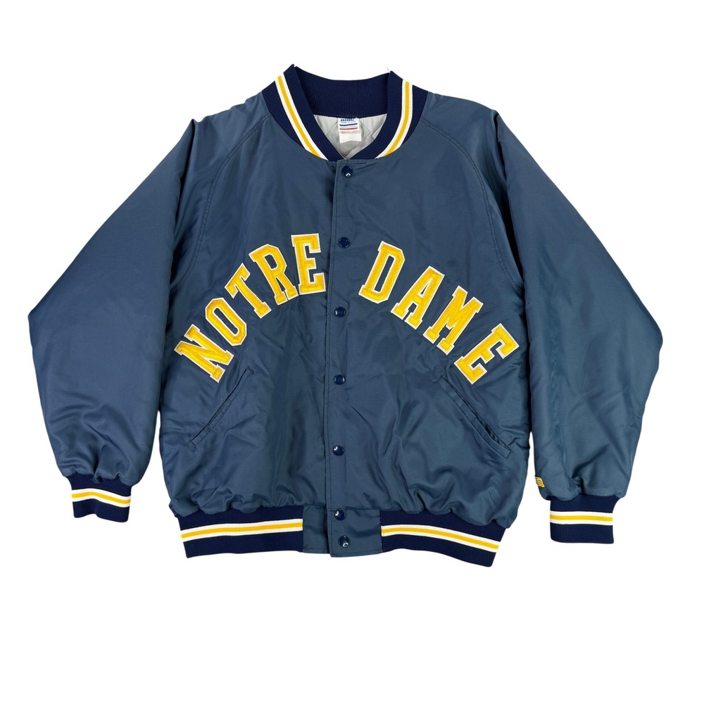 Vintage Notre Dame Fighting Irish Bomber Jacket Mens XL Made‎ in USA Satin Bike